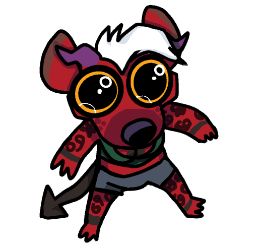 My fursona, Billie, sitting and playing cards with a devilish look on her face.